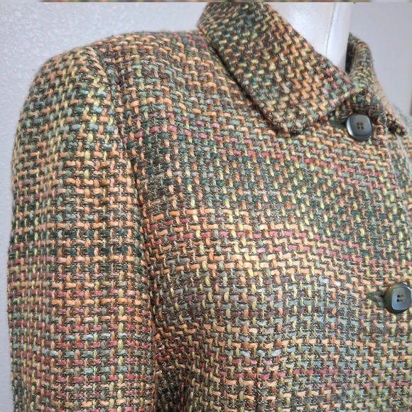 Requirements Multicolor Tweed Trench Coat Sz 8 - Picture 7 of 16